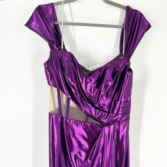 NWT Marchesa Notte Purple Metallic Cutout Off Shoulder Gown - Picture 4 of 10